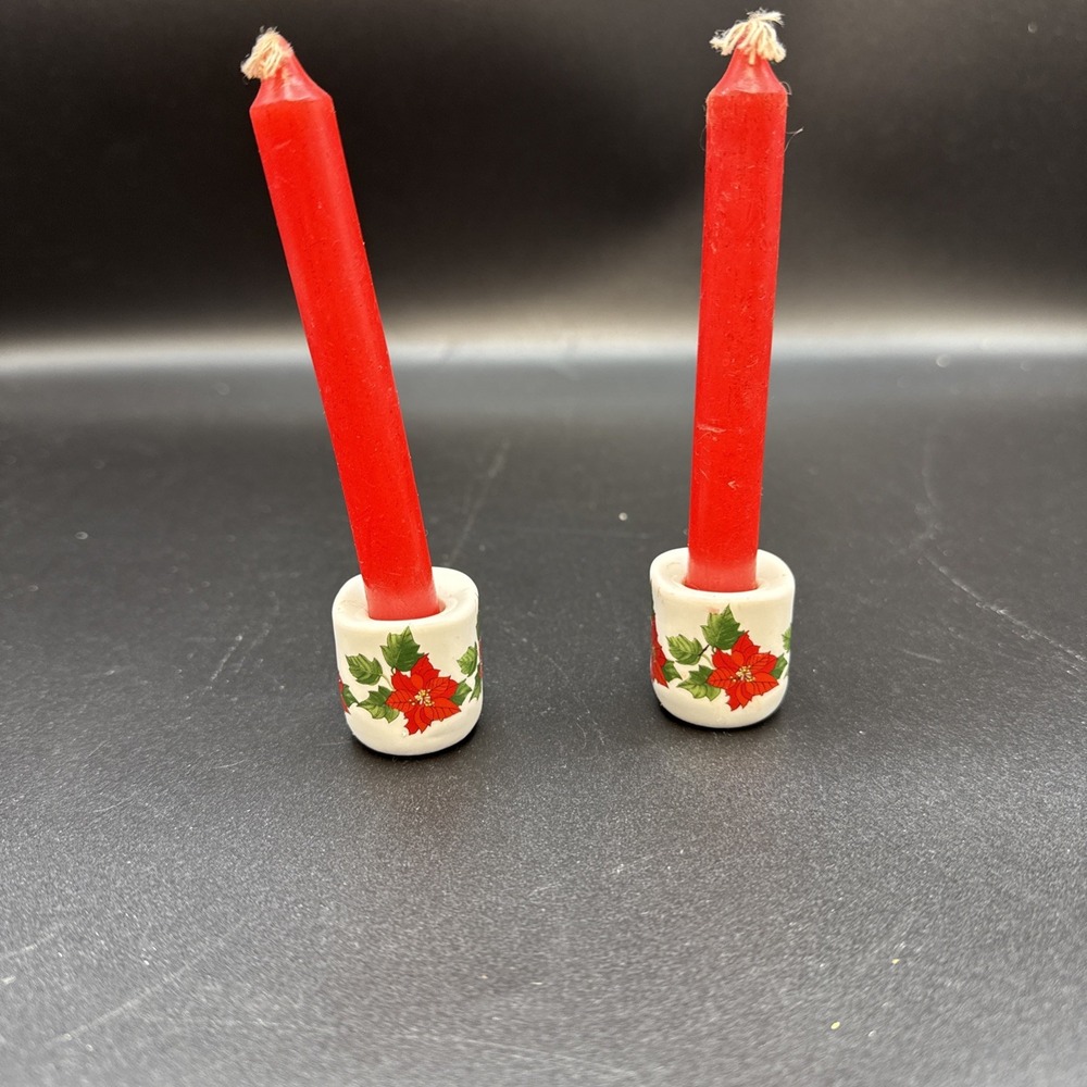 2 Vtg Taper‎ Candle Holders Miniature Poinsettias Funny Design W Germany